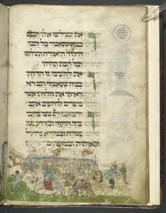 MS追加。 14762、f.15r エクソダスと紅海の横断、「アシュケナージ ハガダ」より、1460 年頃（ベラム） 作： Joel ben Simeon Feibusch
