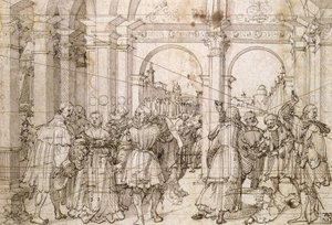 ルクレティア物語』。 ヨルグ・ブロイ・ザ・エルダー (ca 1475-1537) ドイツの画家。 紙にペンと黒インク。 作： Joerg the Elder Breu