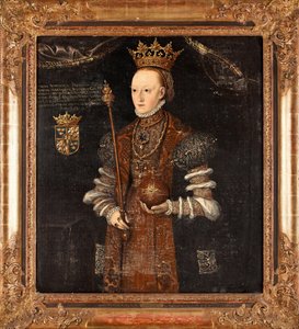 Marguerite Lejonhufvud (旧姓 Margareta Eriksdotter) (1516-1551) の肖像画、reine de Suede - Peinture de Johan Baptista van Uther (actif 1562-1597)、huile sur toile (102x90 cm) 作： Johan Baptista van (active 1562 1597) Uther
