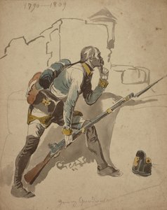 行の民間歩兵（おそらく第27連隊、ヘッセ・カッセル）、1790-1809（水彩） 作： Johan Baptiste Heinefetter