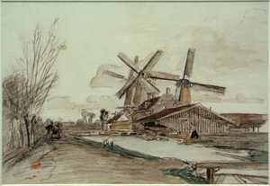 The Stolk Mills、ロッテルダム 作： Johan Barthold Jongkind