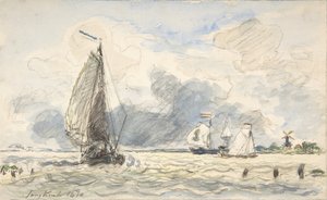 オランダの漁船、Verso: Sketches of Boats, 1870. 作： Johan Barthold Jongkind