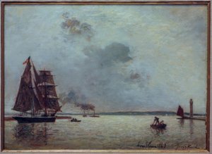 日の出のオンフルール港への入り口 作： Johan Barthold Jongkind