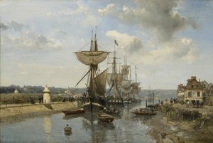 フリゲート、ハーフルール港、1852-53年 作： Johan Barthold Jongkind