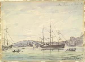 ハーバーシーン、マルセイユ 作： Johan Barthold Jongkind