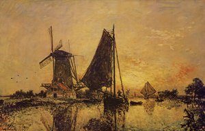 オランダでは、風車の近くのボート、1868
