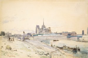 ケ・ド・ラ・トゥルネルから見たパリのノートルダム大聖堂 作： Johan Barthold Jongkind
