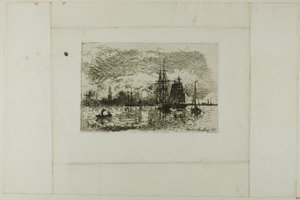 夕日、アントワープ港 作： Johan Barthold Jongkind