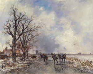 1866年、ロッテルダム近くのスキー川沿いのスケーター 作： Johan Barthold Jongkind