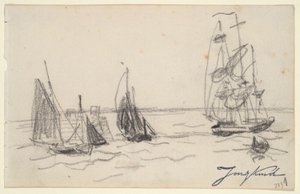 小型ヨットとスリーマスター 作： Johan Barthold Jongkind