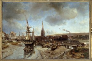 ハルフールの港（セーヌ川沿岸）。Jean Barthold Jongkind（1819-1891）の絵 Ec.ホル。 作： Johan Barthold Jongkind