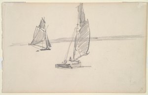 穏やかな水の 2 つの漁船 (レクト); 穏やかな水の 2 つのヨット (裏面) 作： Johan Barthold Jongkind
