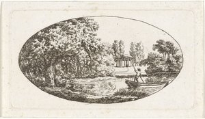対岸に像のある寺院のある池 作： Johan Christiaan Willem Safft