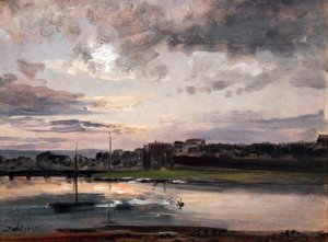 The Elbe and Dresden Neustadt in Evening Light / 夕方の光に照らされたドレスデンのエルベ川とノイシュタットの堤防 作： Johan Christian Dahl