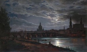 "Vue de Dresde au clair de lune" "Vue de Dresden au Clair de lune" ヨハン・クリスチャン・クラウセン・ダール（1788-1857）の絵画 1839年 油彩・カンヴァス Dim 78x130 cm ドレスデン州立美術コレクション ドレスデン