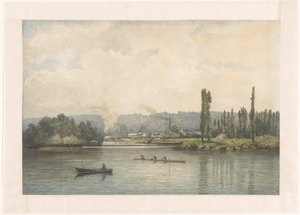 ウォッシュ ハウスのあるセーヌ川のポール マルリーの眺め 作： Johan Conrad Greive (signed by artist)