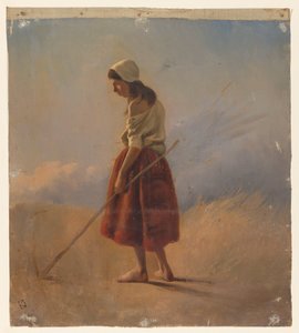 棒で立っている農民の少女 作： Johan Daniël Koelman