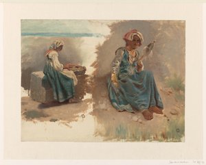座っている女性の 2 つのスケッチ 作： Johan Daniël Koelman