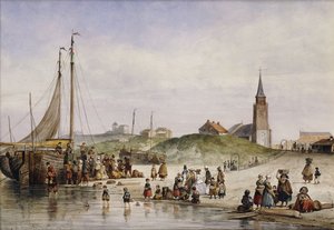1857年を超えた町のある浜辺の漁師 作： Johan Gerard Smits
