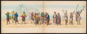 デルフトの学生のマスカレード、1857年（プレート7） 1857 年 5 月 5 日にデルフト学生団のメンバーによって開催された衣装を着た行列で、ジョクジョカルタのスルタンのガレベグ行列と、N の最も特徴的なタイプを描いています。 作： Johan Hendrik Hoffmeister
