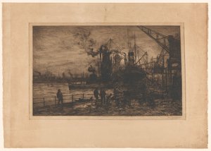 ロッテルダム港の眺め 作： Johan Hendrik van Mastenbroek (signed by artist)