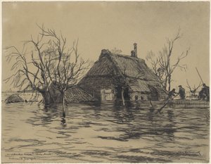 Lower Asselt (Land van Maas en Waal) の浸水した農場 作： Johan Hendrik van Mastenbroek