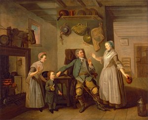 デイヴィッド・ギャリックのファーマーズ・リターンのデイヴィッド・ギャリックとメアリー・ブラッドショー 作： Johan Joseph Zoffany