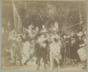 レンブラント・ハルメンスの絵画「夜警」の複製写真。 ラインから アムステルダム美術館。 レンブラント。 - ラ・ロンド・ド・ニュイ。 (アイテムのタイトル)