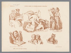 さまざまなタイプの新聞読者に関する漫画、1870 年 オランダの新聞の一部の読者 (オブジェクトのタイトル) 作： Johan Michaël Schmidt Crans