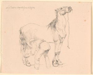 馬が手入れされている 作： Johan Thomas Lundbye
