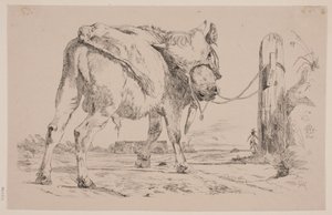 ジョイントポストにつながれた子牛 作： Johan Thomas Lundbye