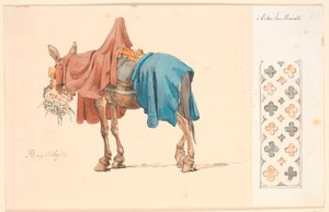緑の飼料を食べているラバ。 右側、別紙に飾り罫 作： Johan Thomas Lundbye