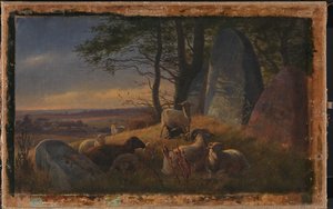 丘の上の羊の夕景 作： Johan Thomas Lundbye