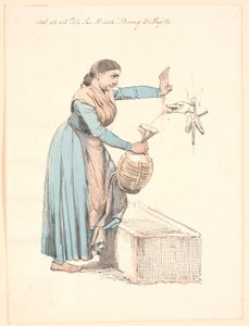 噴水で水を汲むイタリア人女性