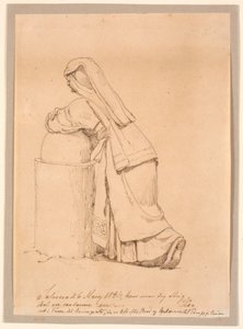 低い小さな錠剤に寄りかかっているイタリア人女性 作： Johan Thomas Lundbye