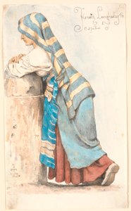 低い石柱にもたれるイタリア人女性 作： Johan Thomas Lundbye