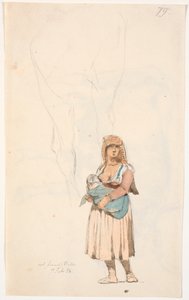 授乳中の子供を連れたイタリア人女性、上部に鉛筆で描かれた - おそらく - 馬の脚 作： Johan Thomas Lundbye