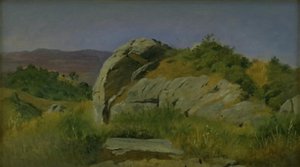 前景に岩がある風景。 チビテッラ, イタリア 作： Johan Thomas Lundbye