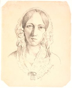 若い女性のポートレート、片面。 ルイーズ・マリー・ネルガード (1816-1895) を代表する可能性がある 作： Johan Thomas Lundbye