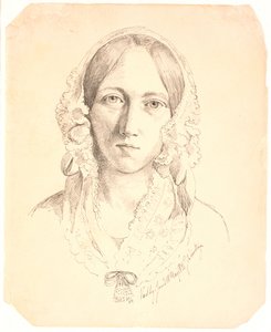若い女性のポートレート、片面。 ルイーズ・マリー・ネルガード (1816-1895) を代表する可能性がある 作： Johan Thomas Lundbye