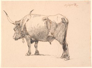 斜め後ろから見た、首に鈴が付いたローマ時代の雄牛 作： Johan Thomas Lundbye