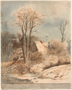 木々の間の家のある雪景色 作： Johan Thomas Lundbye