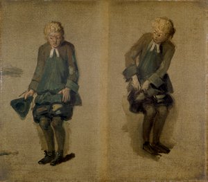 「アルキミスト」のアベル・ドラッガーとしてのデビッド・ギャリックの2つのスケッチ、18世紀 作： Johan Zoffany