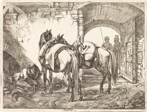 中庭のコサック馬 作： Johann Adam Klein