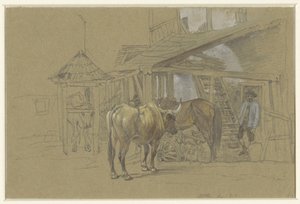 蹄鉄工での牛と馬 作： Johann Adam Klein