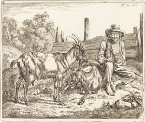 2頭のヤギを連れた羊飼いの少年 作： Johann Adam Klein