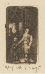 窓の前で少年と女性と不自由な老乞食 作： Johann Andreas Benjamin Nothnagel