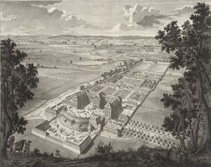 ポンマースフェルデンのヴァイセンシュタイン城のメナジェリーの透視鳥瞰図 作： Johann August Corvinus
