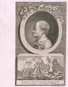 作家、エッセイスト、哲学者フランソワマリーアルエドヴォルテールの肖像1694-1778 作： Johann Balzer