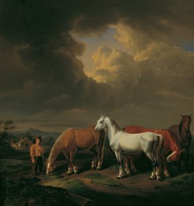 5 頭の農場の馬 作： Johann Baptist Michael Dallinger von Dalling